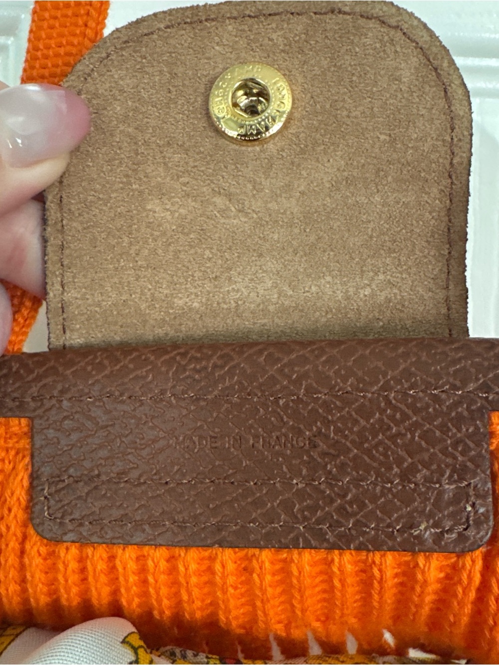 Longchamp Orange Net Crossbody with Brown Leather Flap - Picture 3 of 3